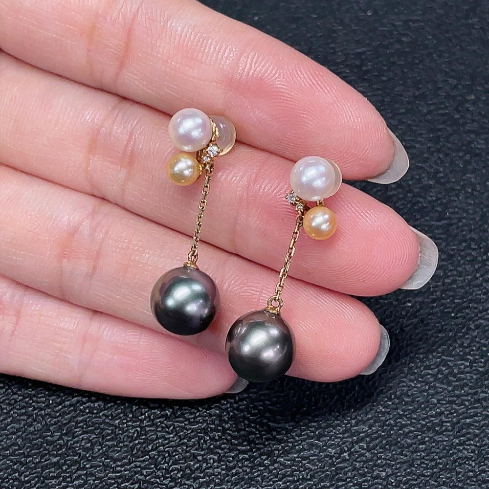 Seawater Pearl Earrings Color Origin Undetermined 18K Gold Non-Diamond Size About 9.2mm