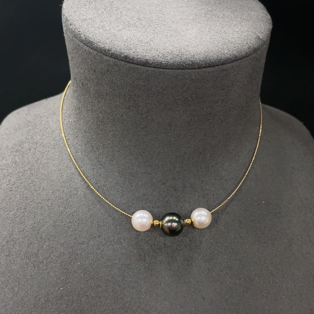 18K Gold Sea Water Pearl Necklace Total Weight Approx.5.00g Size 8.8-10.0mm