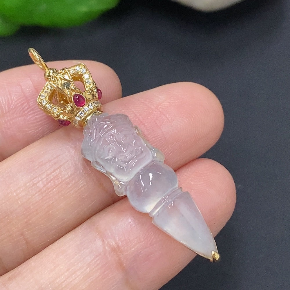 Jadeite Inlaid Pendant 18K Gold Total Weight Approx. 4.5g (Colorless Accent Stones are Diamonds)