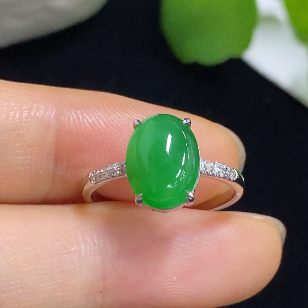 Jadeite Cabochon Ring with 18K Gold and Diamond Accents