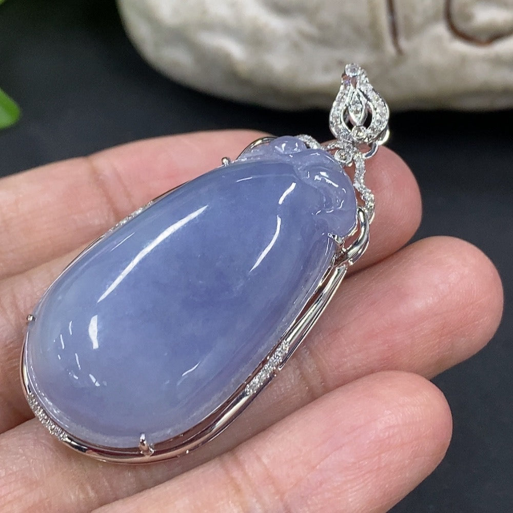 Jadeite Fu Gua Pendant with 18K Gold and Diamond Accents