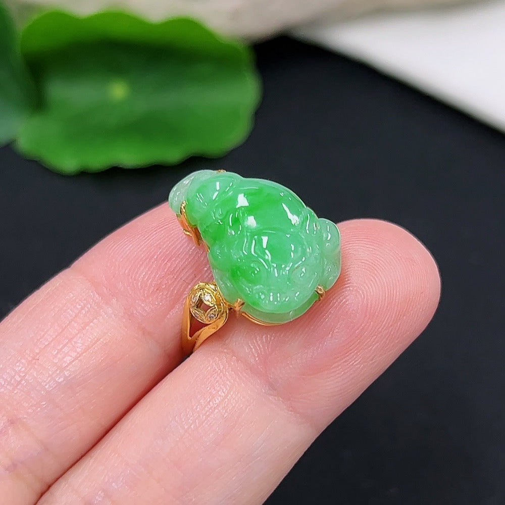 Jadeite Inlaid Ring 18k with Diamond Size 14 Total Weight Approx. 4.1g