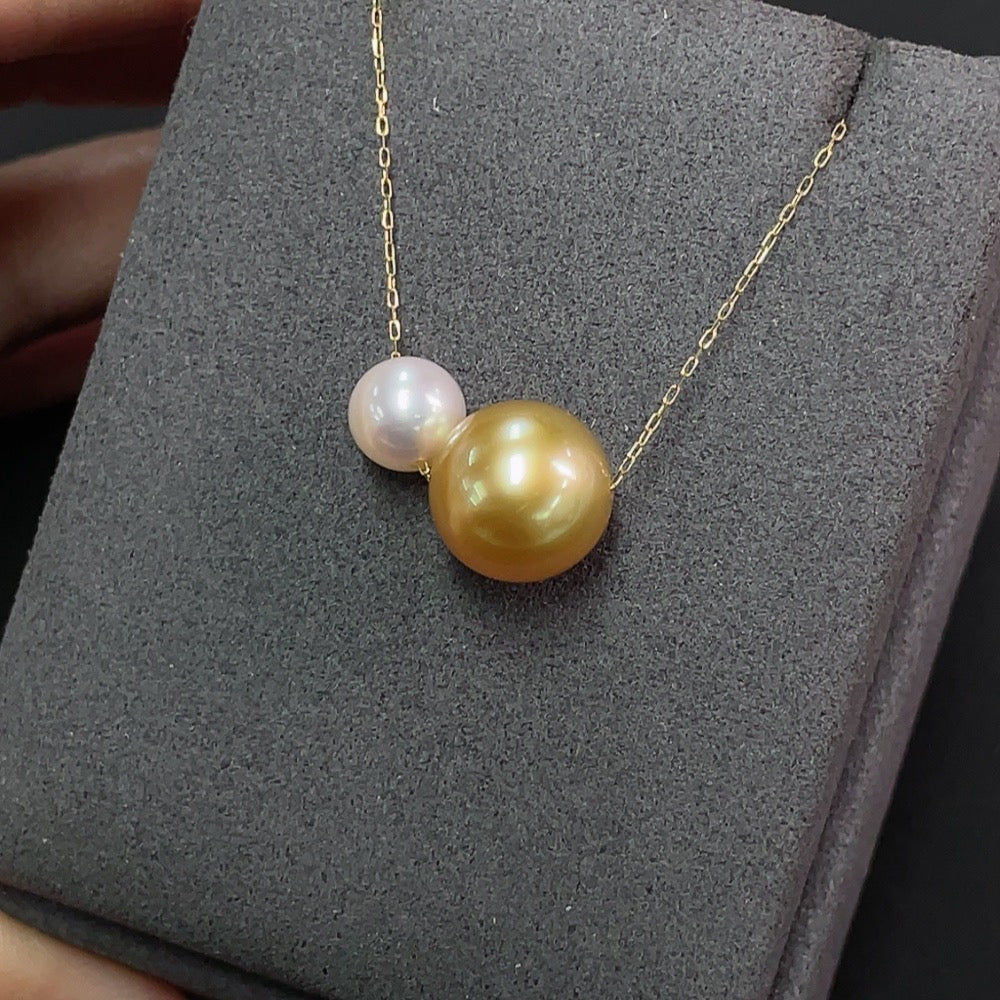Saltwater Pearl Inlaid Necklace 18K Gold Color Origin Undetermined