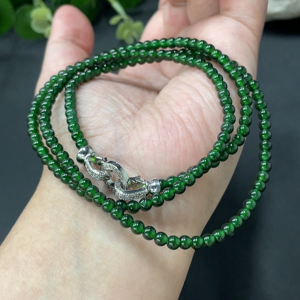 Jadeite Bead Necklace Approx. 3.8mm Non-Gold Clasp Total Weight 18.380g