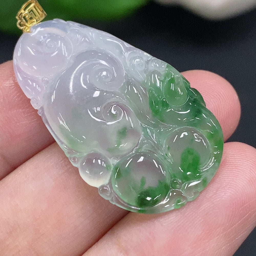 Jadeite Ruyi Pendant with 18K Gold Clasp, Total Weight Approx. 5g, Containing Other Mineral Components