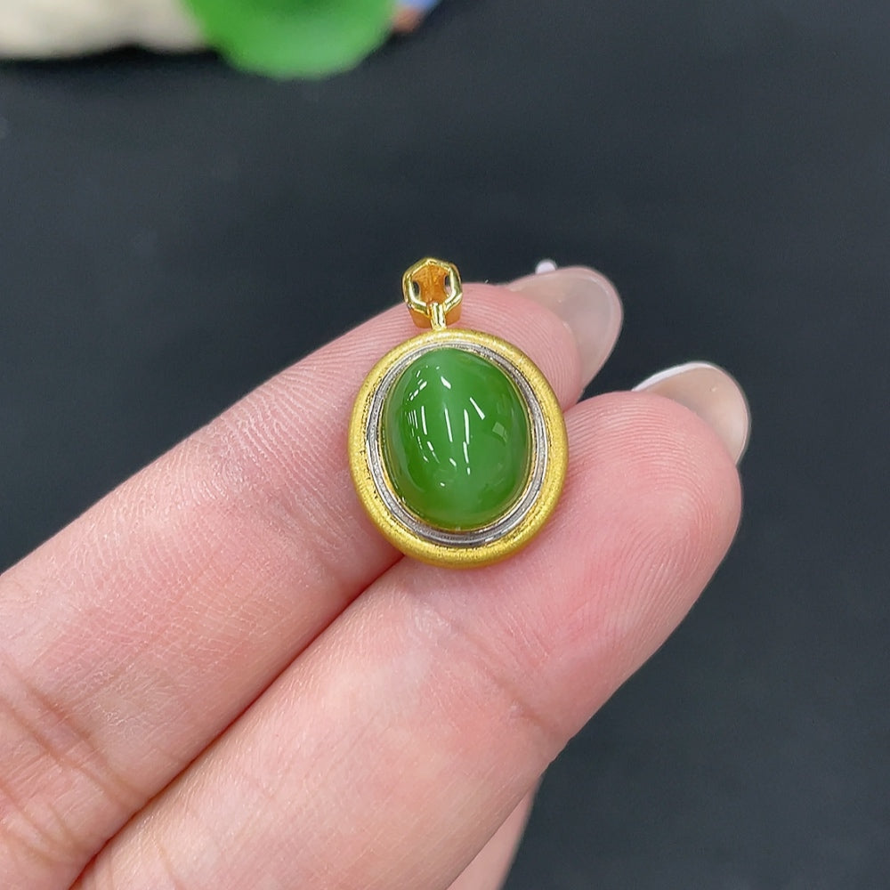 Hetian Jade Inlaid Pendant Total Weight Approx.1.5g 18k