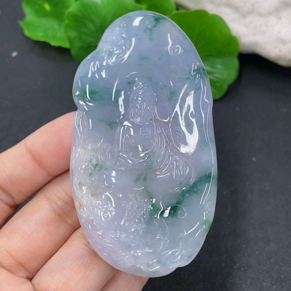 Jadeite pendant featuring Manjushri design, weight 35.22g, crafted from high-quality jade by HKHQ.