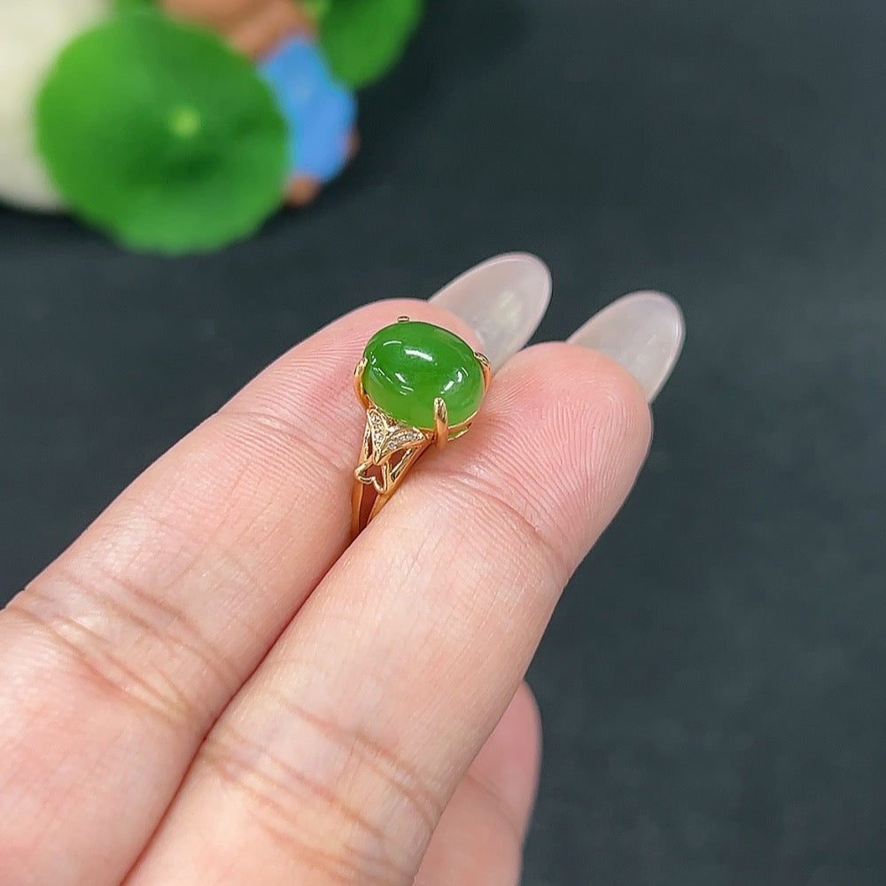 Hetian Jade Jasper Inlaid Ring Size 15.5 Total Weight Approx. 2.4g No Mark Gold Content Tested 18k Diamond Accents
