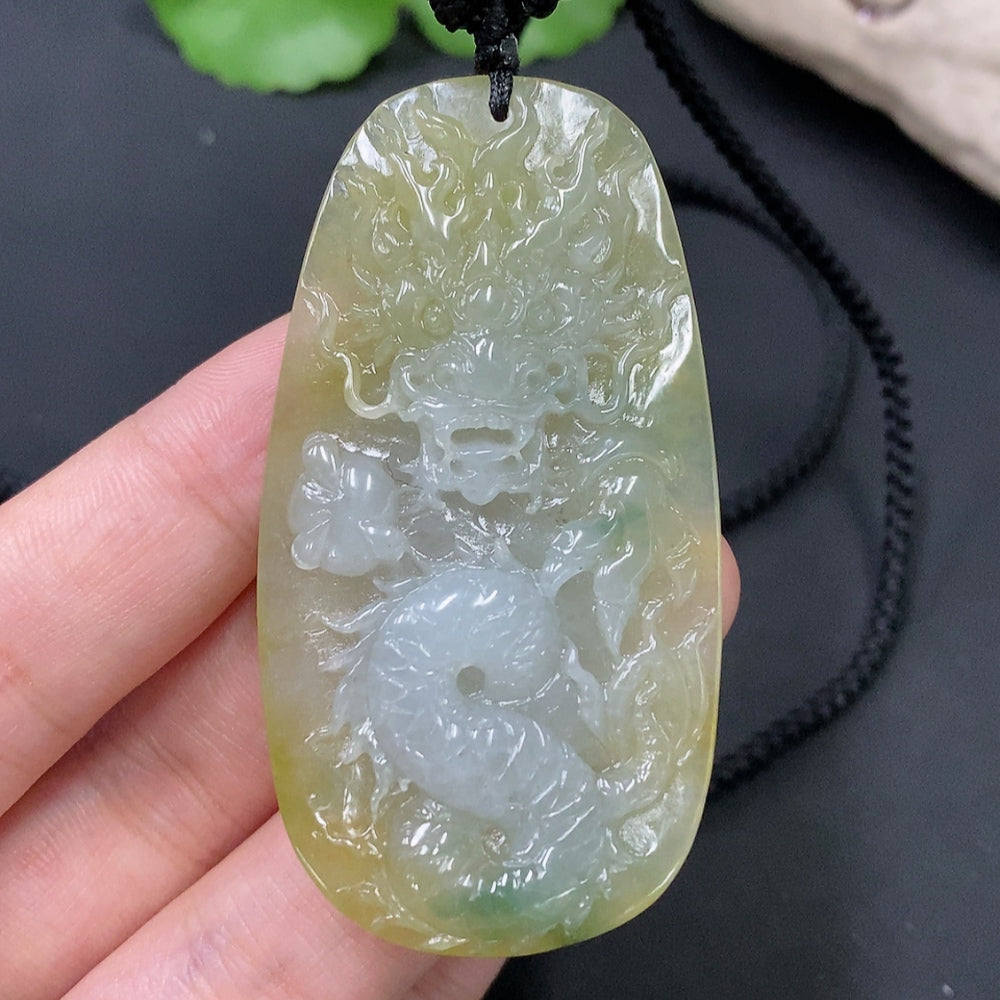 Jadeite Dragon Pendant Total Weight Approx. 31.22g (Including Rope)