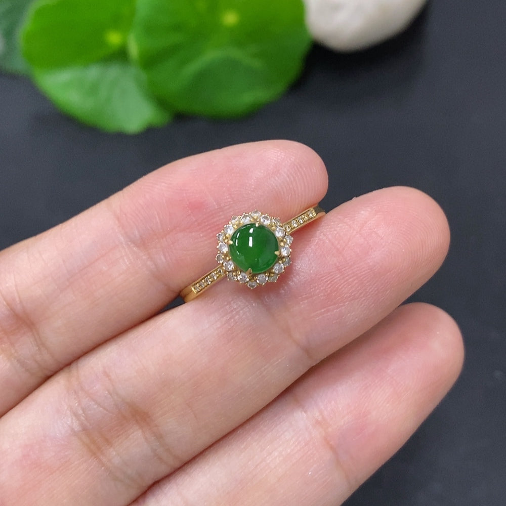 Jadeite Cabochon Ring in 18K Gold (with Diamond Accents)