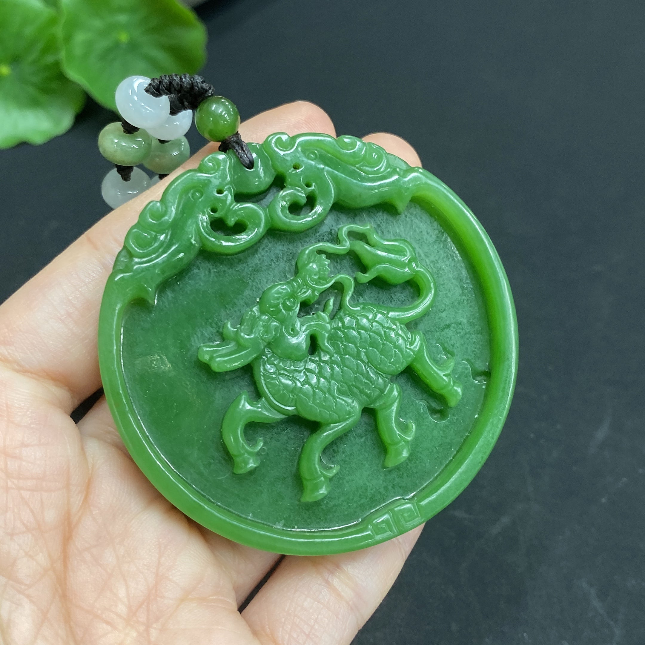 Hetian Jade Pendant    Kylin    Total Weight Approx. (Including Rope) 54.1g