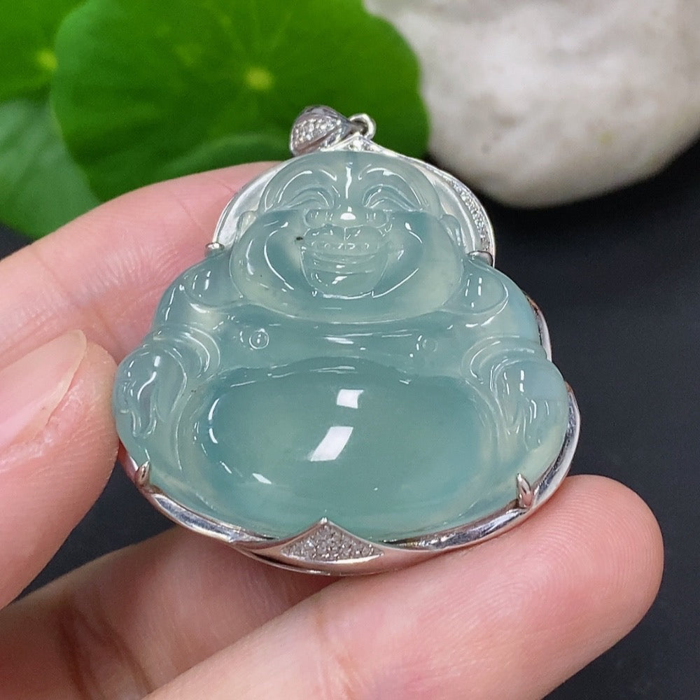 Jadeite Buddha Pendant with 18K Gold and Diamond Accents