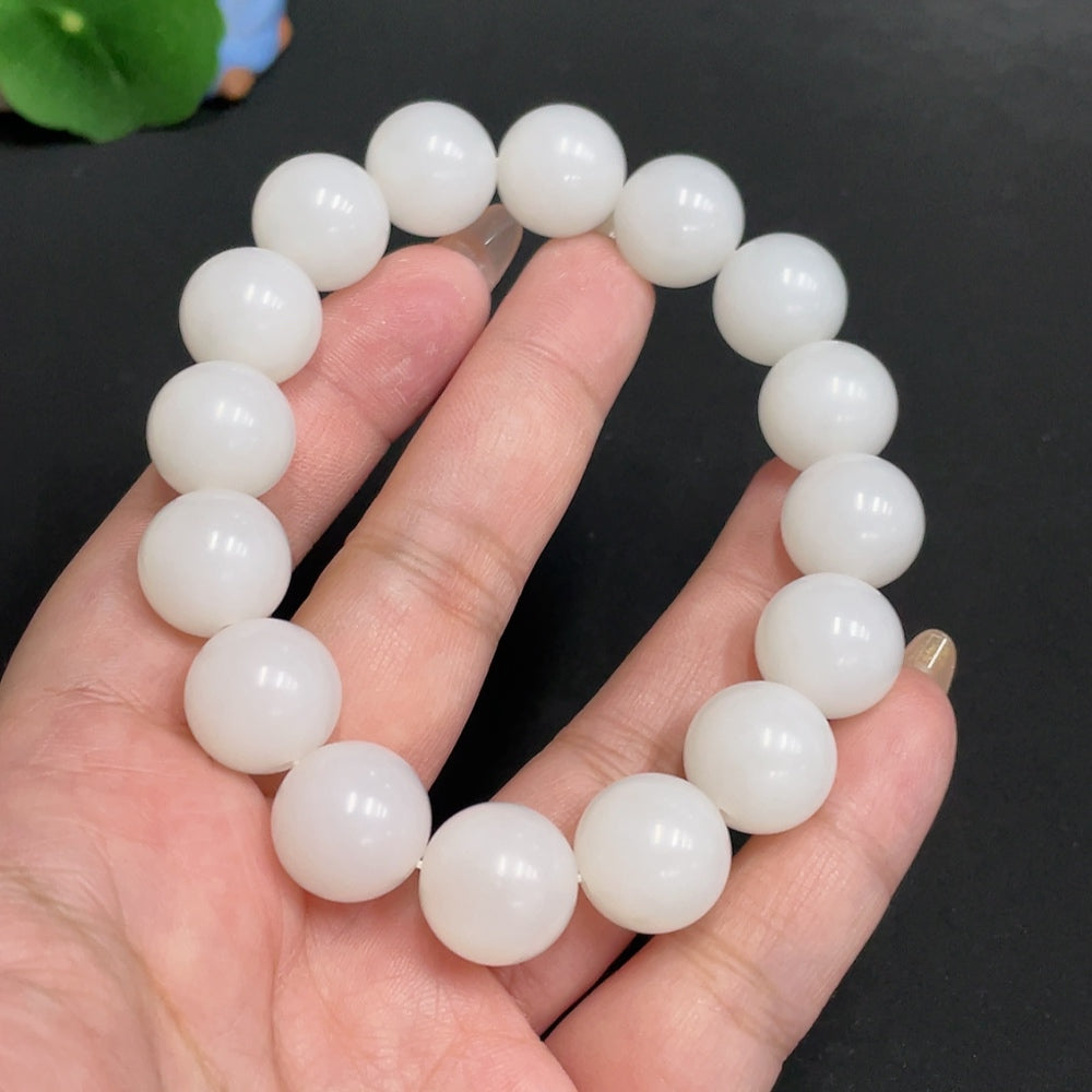 Hetian Jade Bracelet, Approx. 14 mm Beads, Total Weight Approx. 69.2g