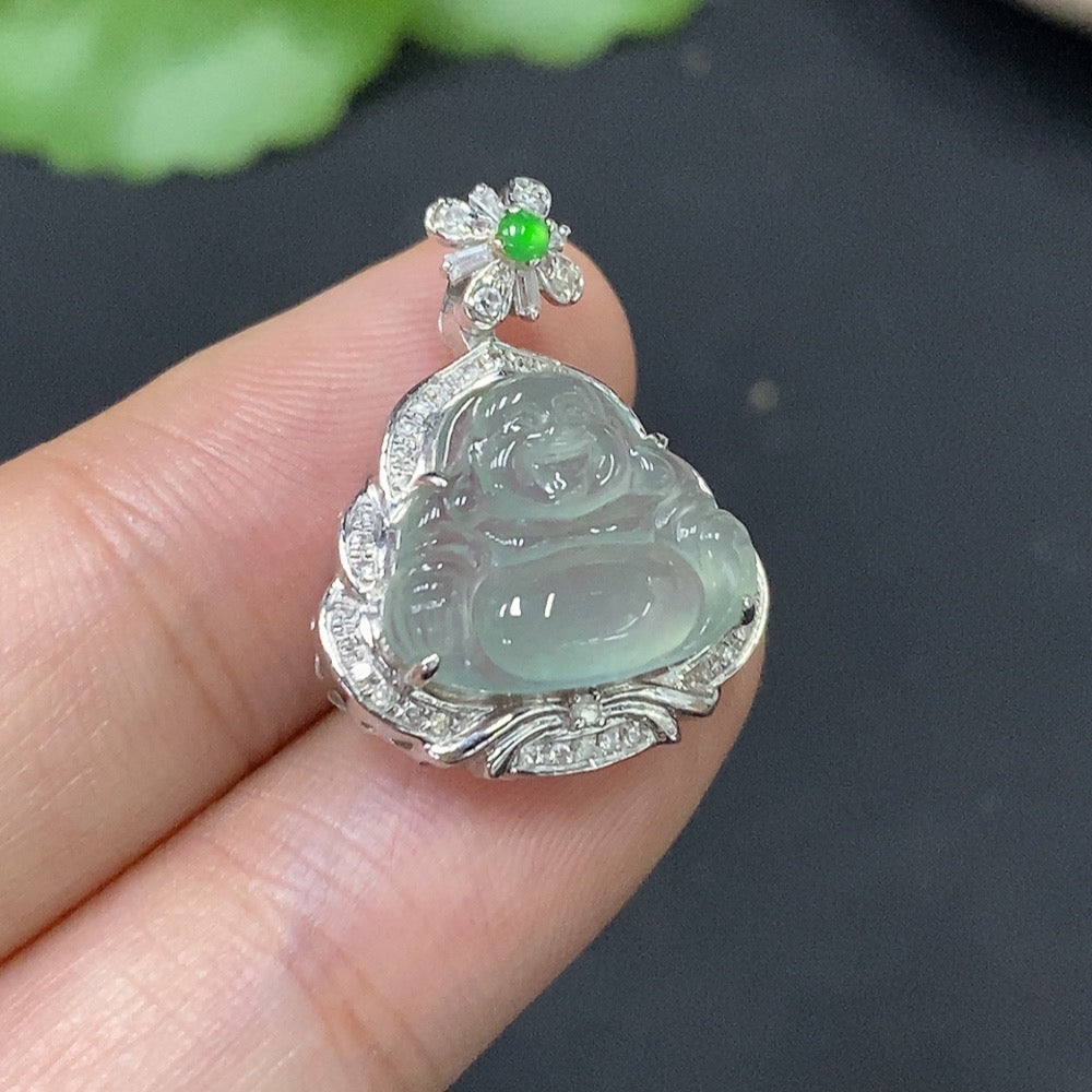 Jadeite Buddha Inlay Piece 18k Gold Inlaid Total Weight Approx. 2.55g