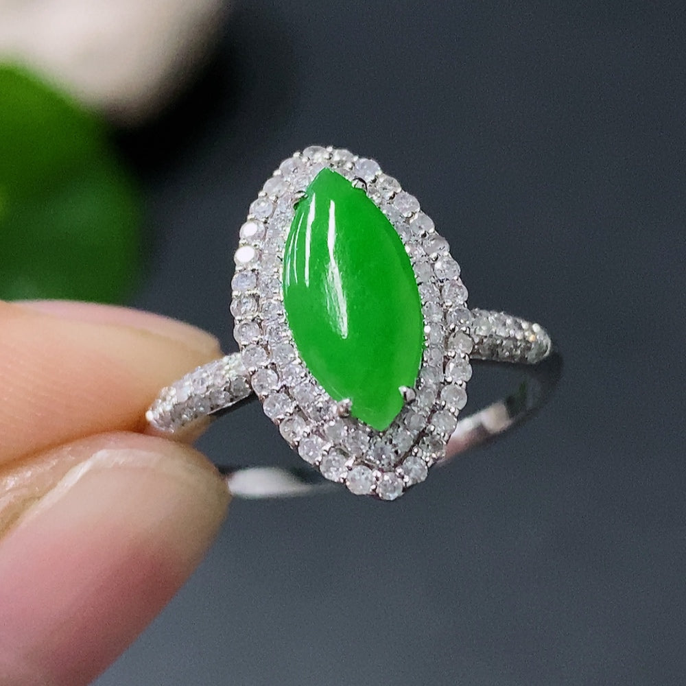 Jadeite Inlaid Jewelry Set (including necklace, bracelet, earrings, ring) 18k with diamond accents, total weight approx. 23.5g (full set) [Total Value: $10,485 USD]