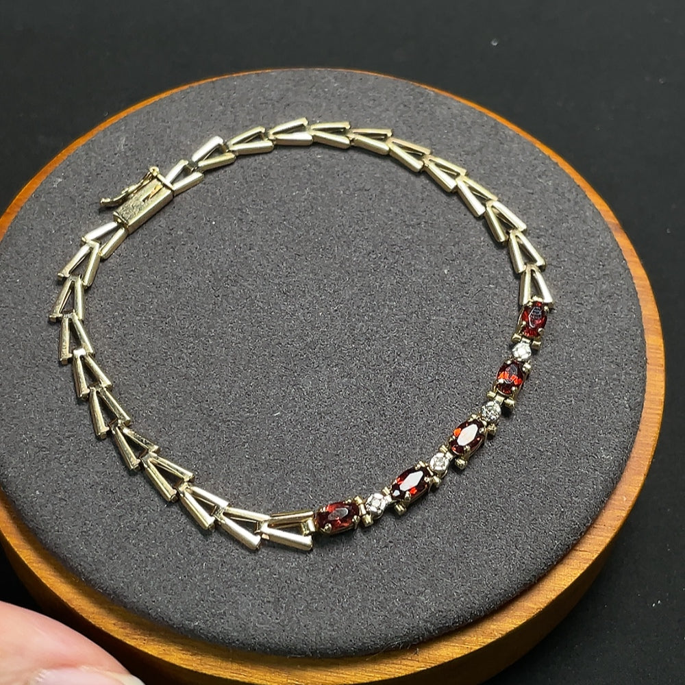Garnet Bracelet with Diamond Accents, 41% Gold Content