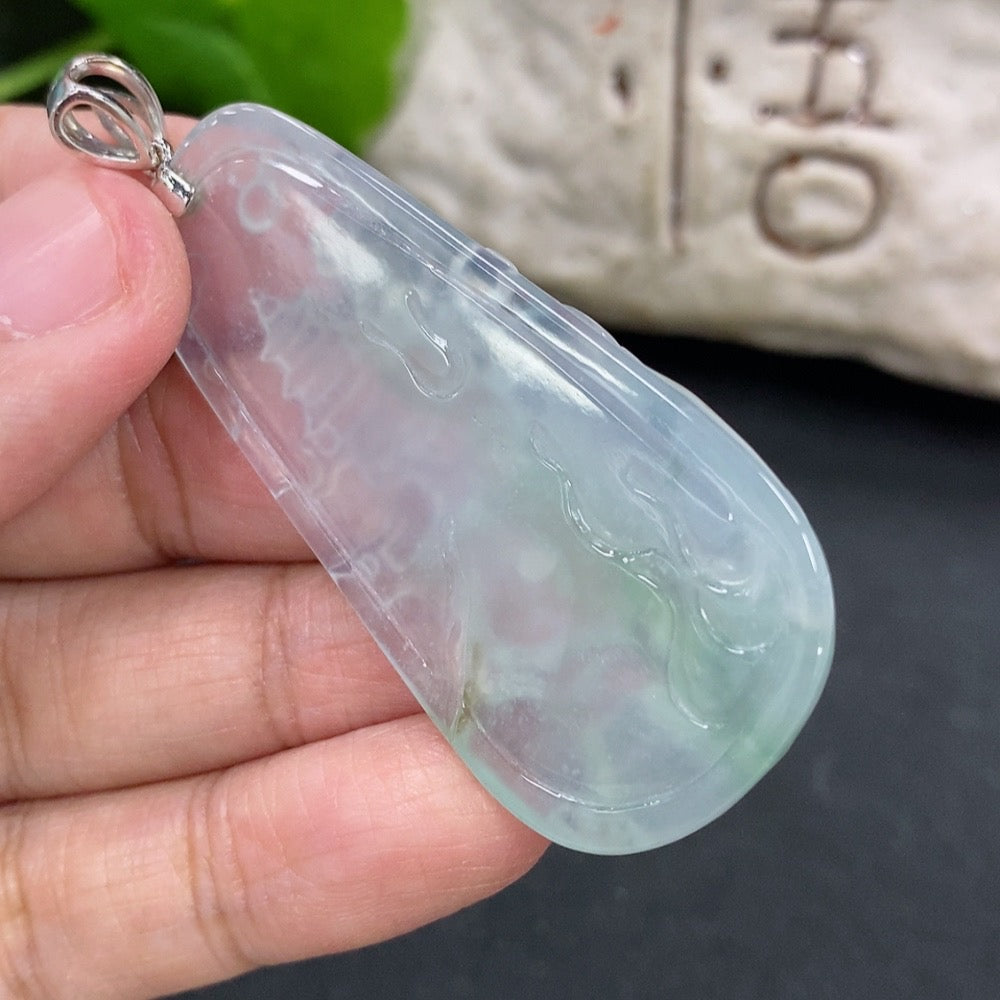 Jadeite Pendant Landscape Plaque with 18K Gold and Diamond Accents