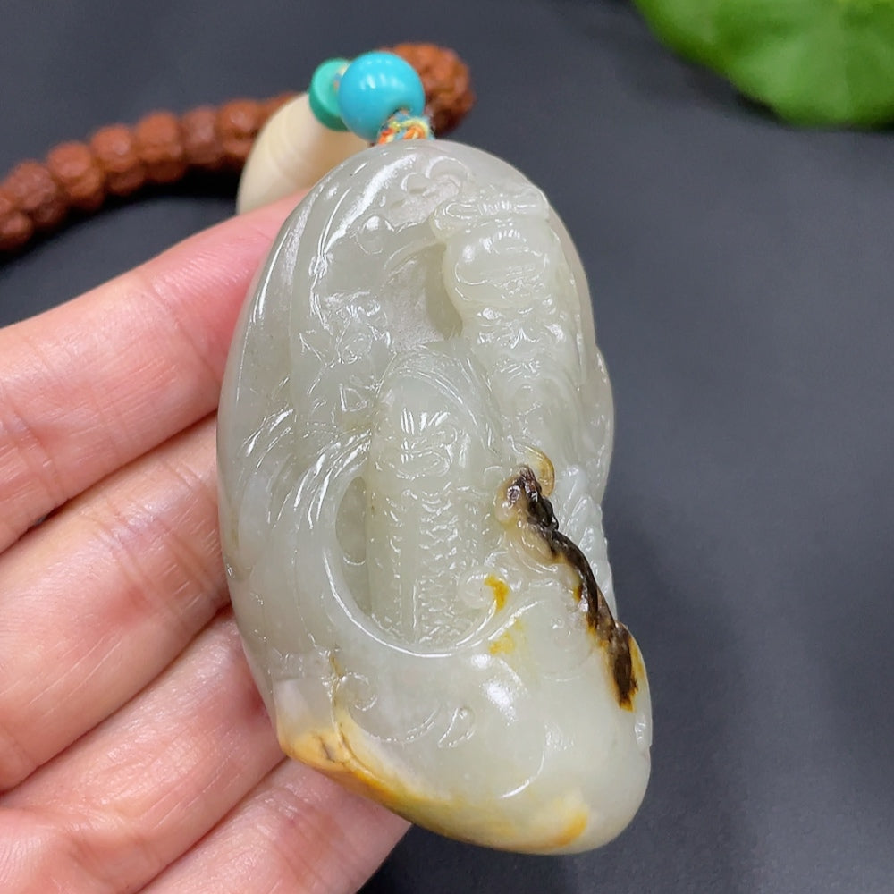 Hetian Jade Seed Material Handheld Piece - Guan Gong