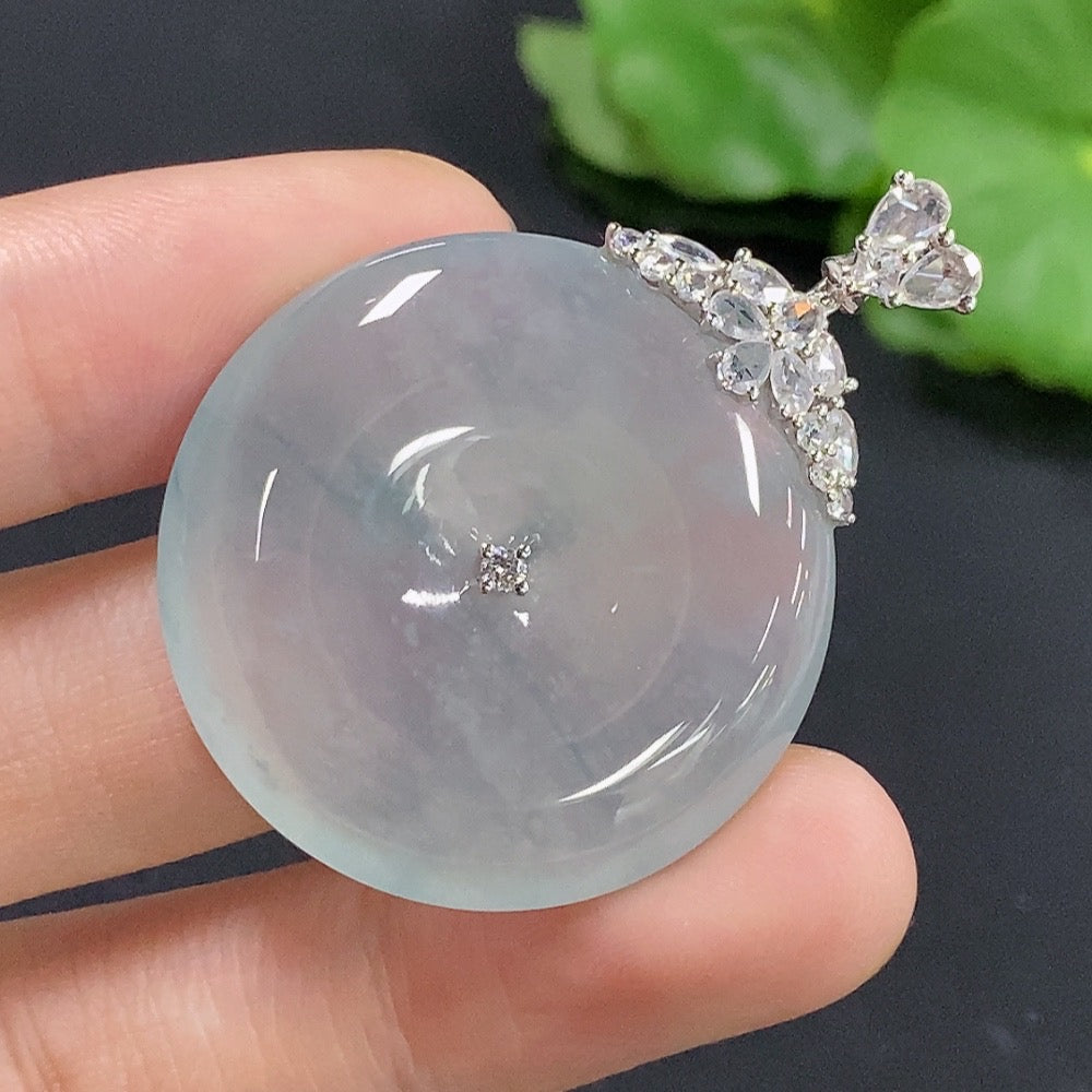 Jadeite Peace Knot Pendant with 18k Diamond Accents, Total Weight Approx. 14.2g