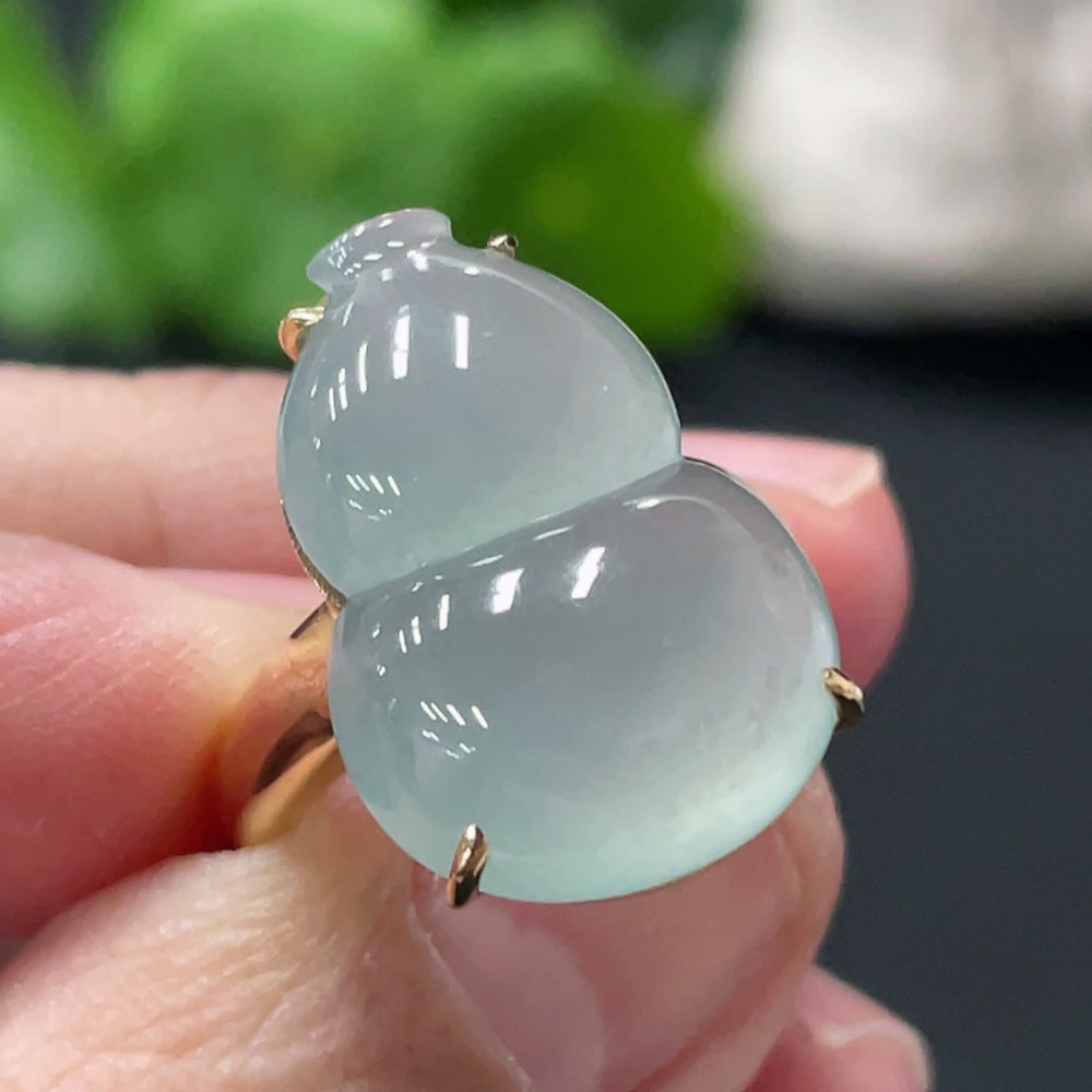 Jadeite Gourd Inlaid Ring 18k Gold Setting Size 13 Total Weight Approx. 5.21g