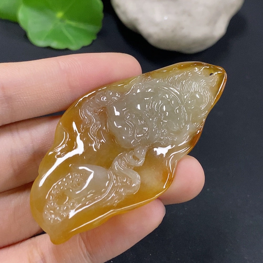 Jadeite Fudo Myoo Pendant Color origin undetermined Total weight approx. 14.18g