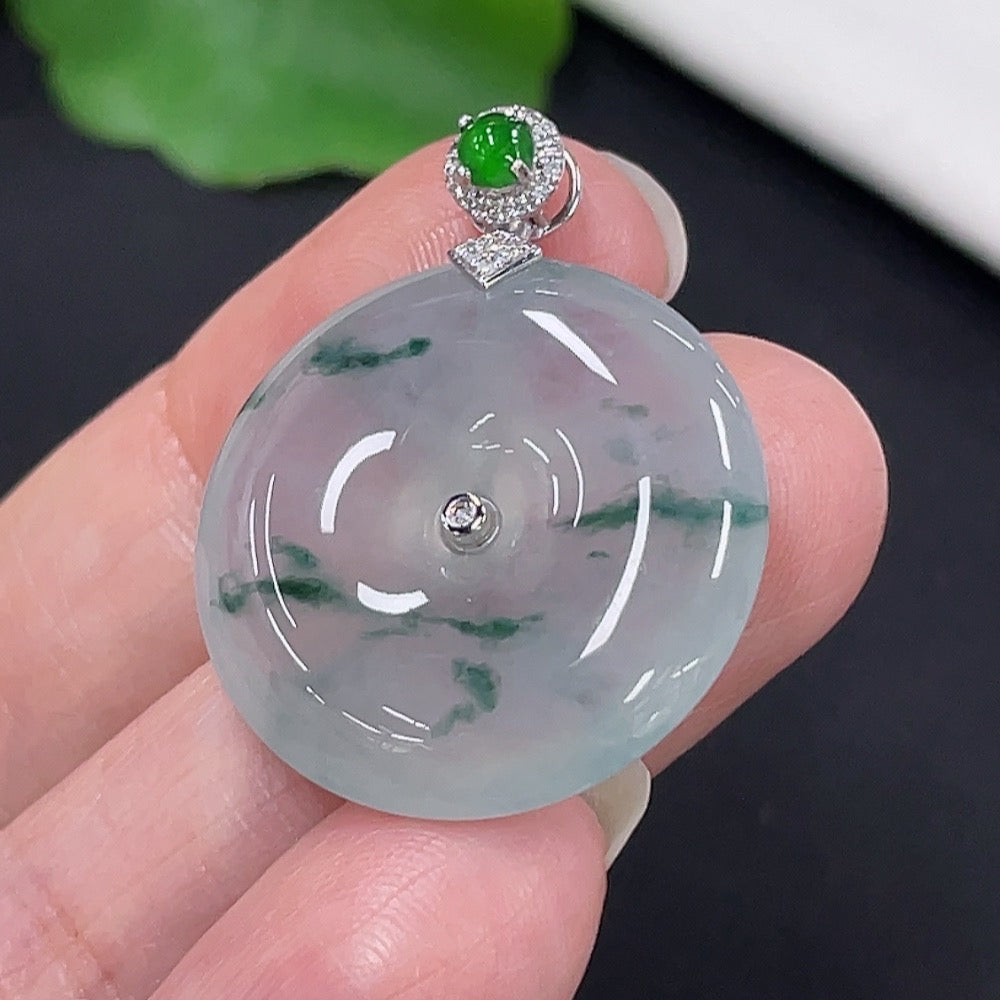 Jadeite safety buckle pendant 18K gold total weight approx. 7g (with diamond accents)