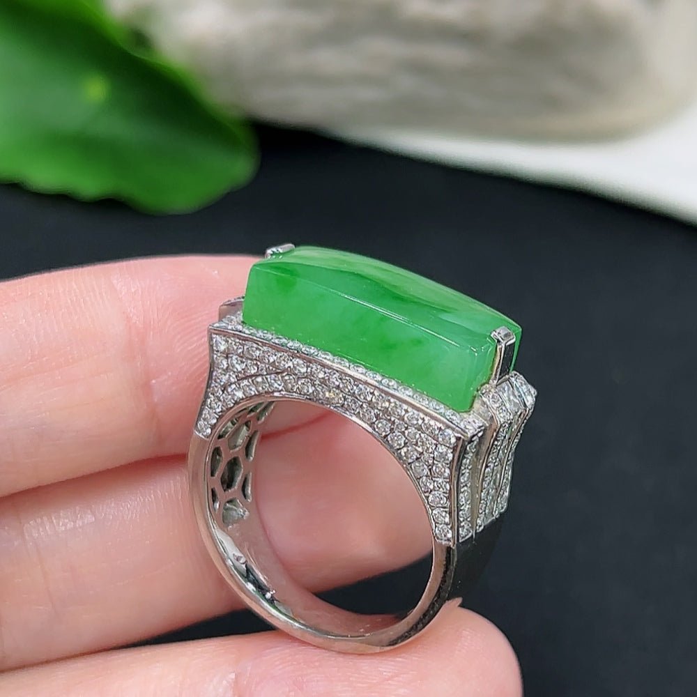 Jadeite Plain Pendant Ring 18k with Diamond Accents