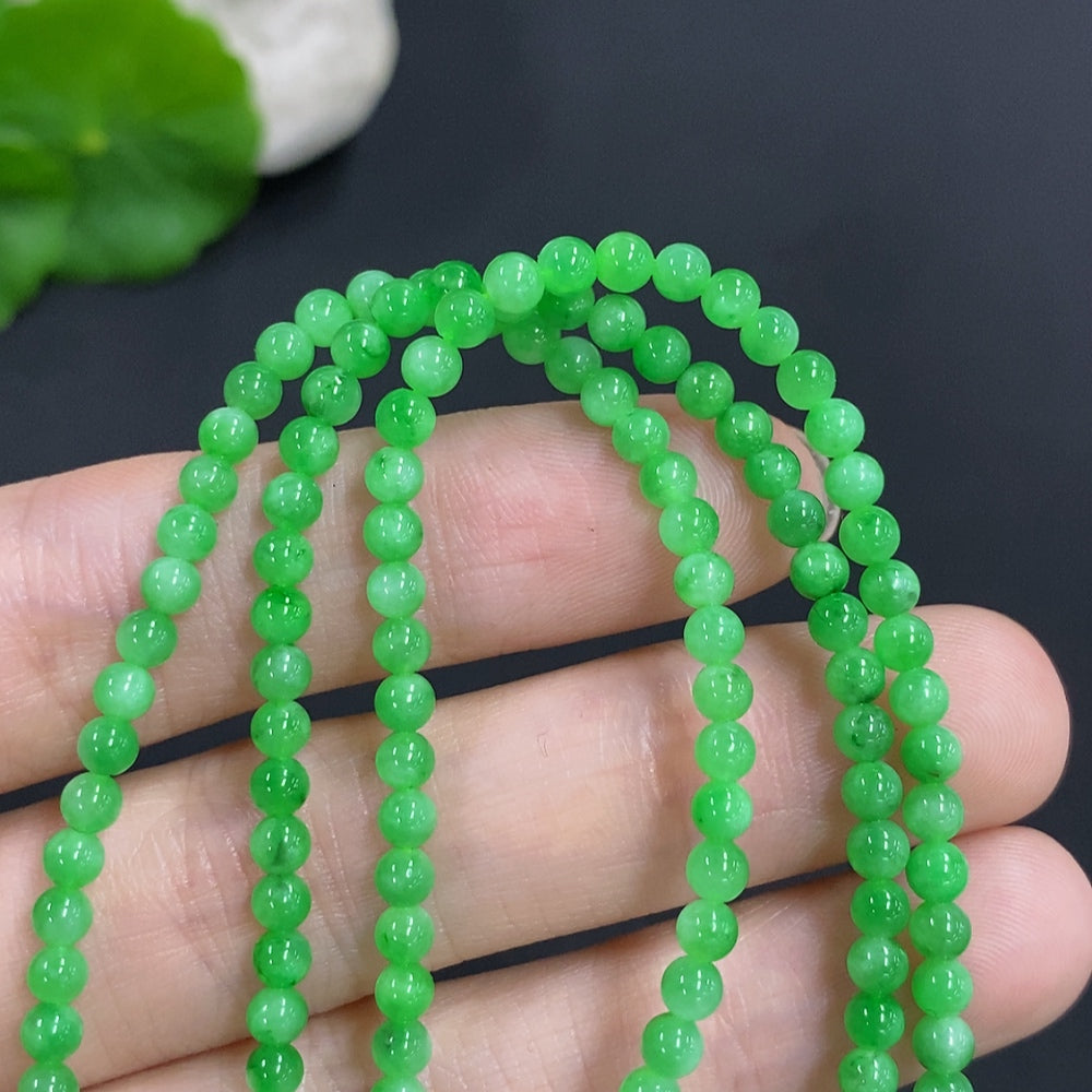 Jadeite Bead Necklace Approx. 3.3mm Non-Gold Total Weight Approx. 12.5g