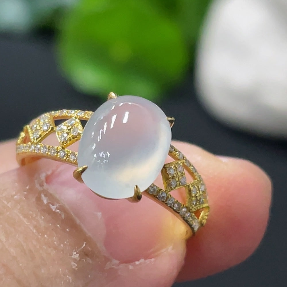 Jadeite Cabochon Inlaid Ring 18k Gold Setting Size 12.5 Total Weight Approx. 1.73g