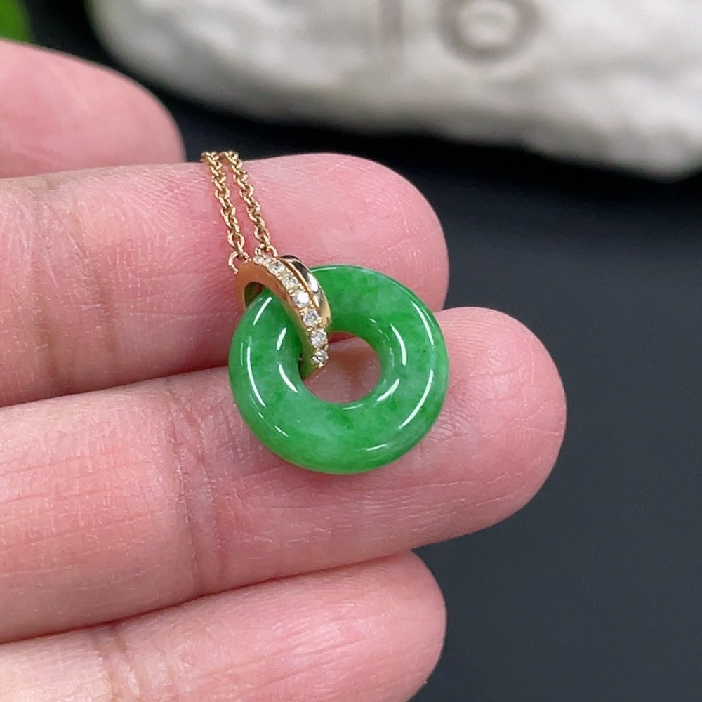 Jadeite Pendant Donut 18k Total Weight Approx. 2.95g Including Chain
