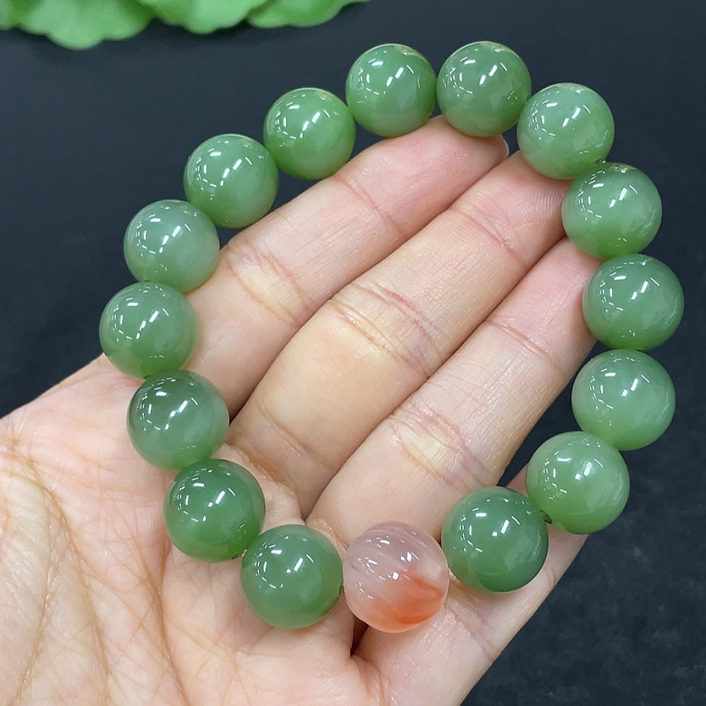 Hetian Jade Jasper Bracelet, approx. 11.8mm, total weight approx. 42.2g, with Southern Red Agate