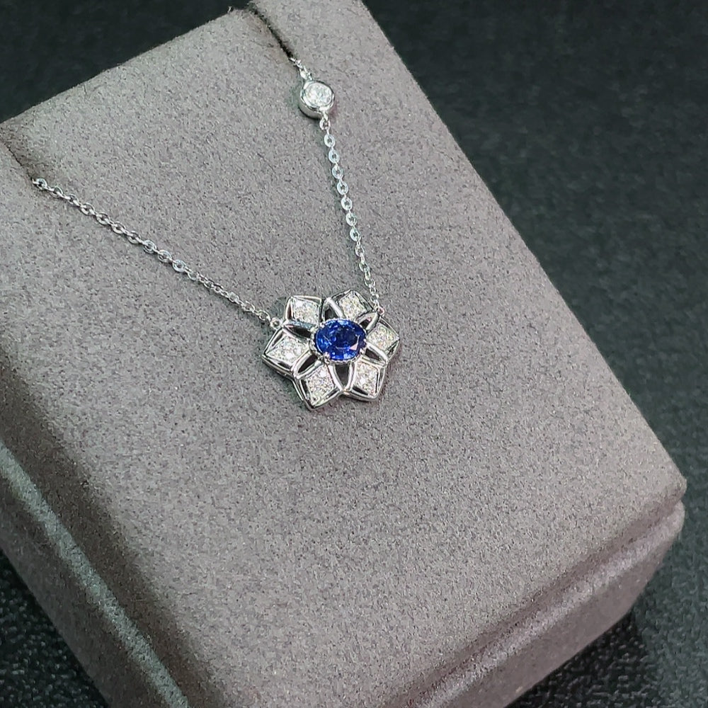 18K Blue Sapphire Necklace with Diamond Accents