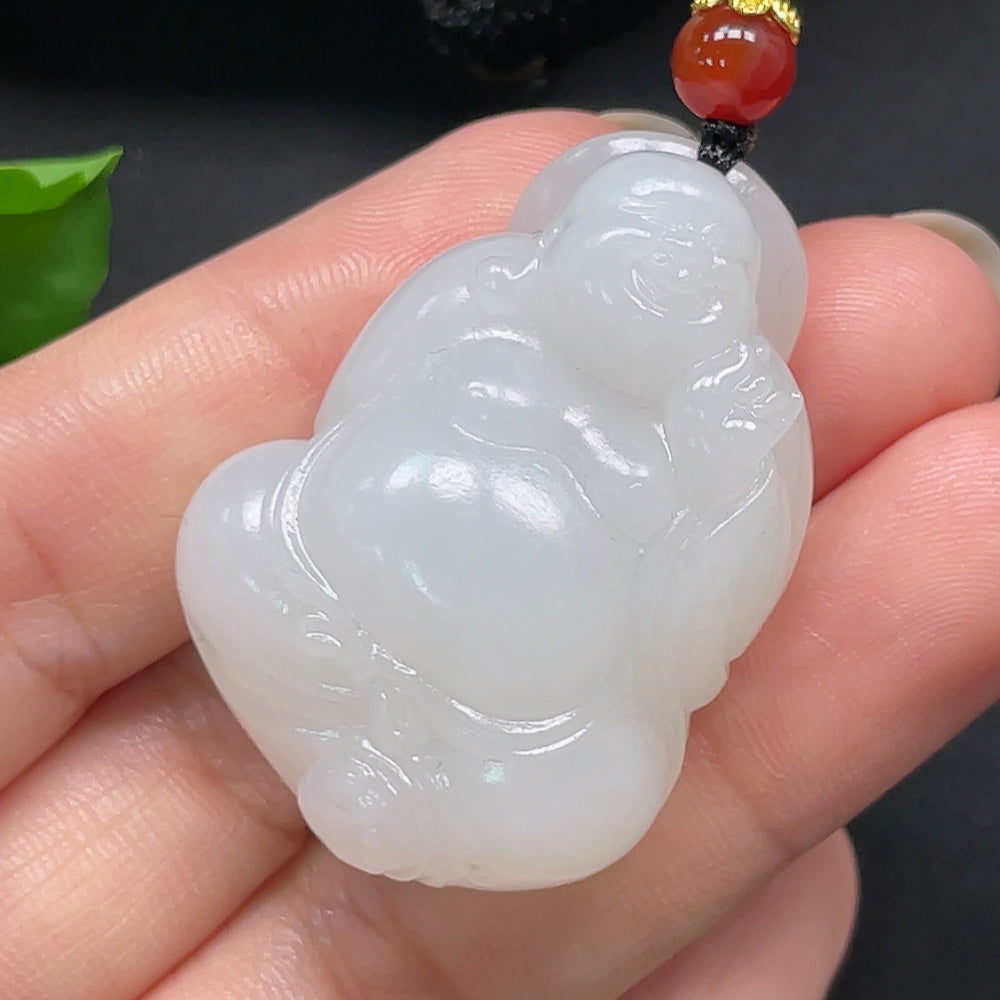 Hetian Jade Buddha Pendant, Total Weight Approx. 27.18g, Including Rope