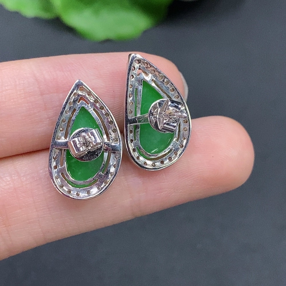 Jadeite Cabochon Stud Earrings 18k Gold Total Weight Approx. 5.2g (Including Backs)