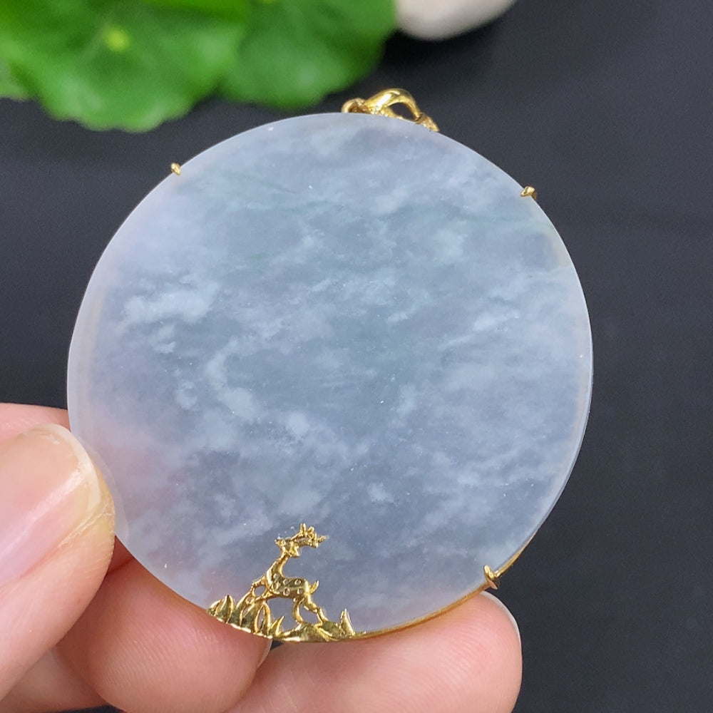 Jadeite plain pendant in 18K gold with diamond accents, elegant necklace showcasing smooth jadeite and sparkling details.