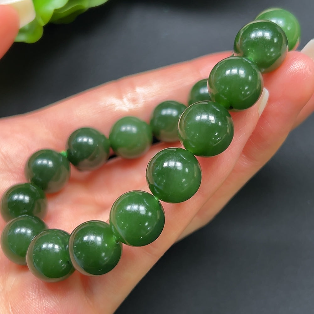 Hetian Jade Green Jade Bracelet 12mm Approx. 45.87g