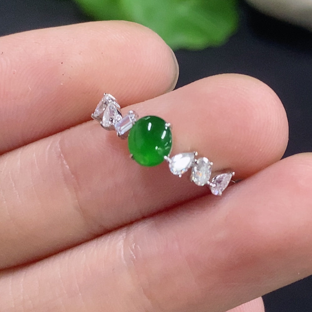 Jadeite Cabochon Ring 18k No Diamond Size 12 Total Weight Approx. 1g