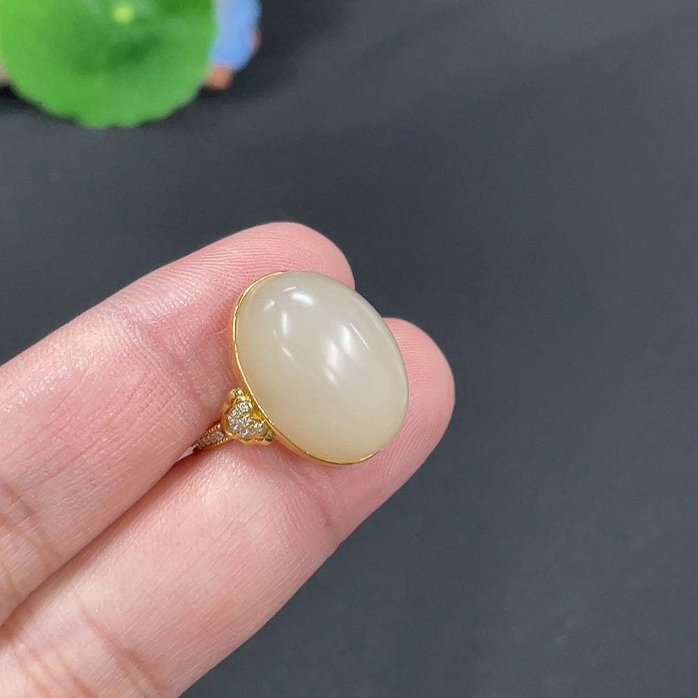 Hetian Jade Inlaid Ring Size 15 Total Weight Approx.6g 18k Non-Diamond