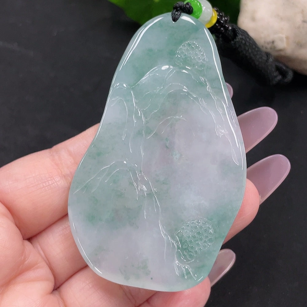Jadeite Guanyin Pendant Total Weight Approx. 37.1g (Including Rope Weight)