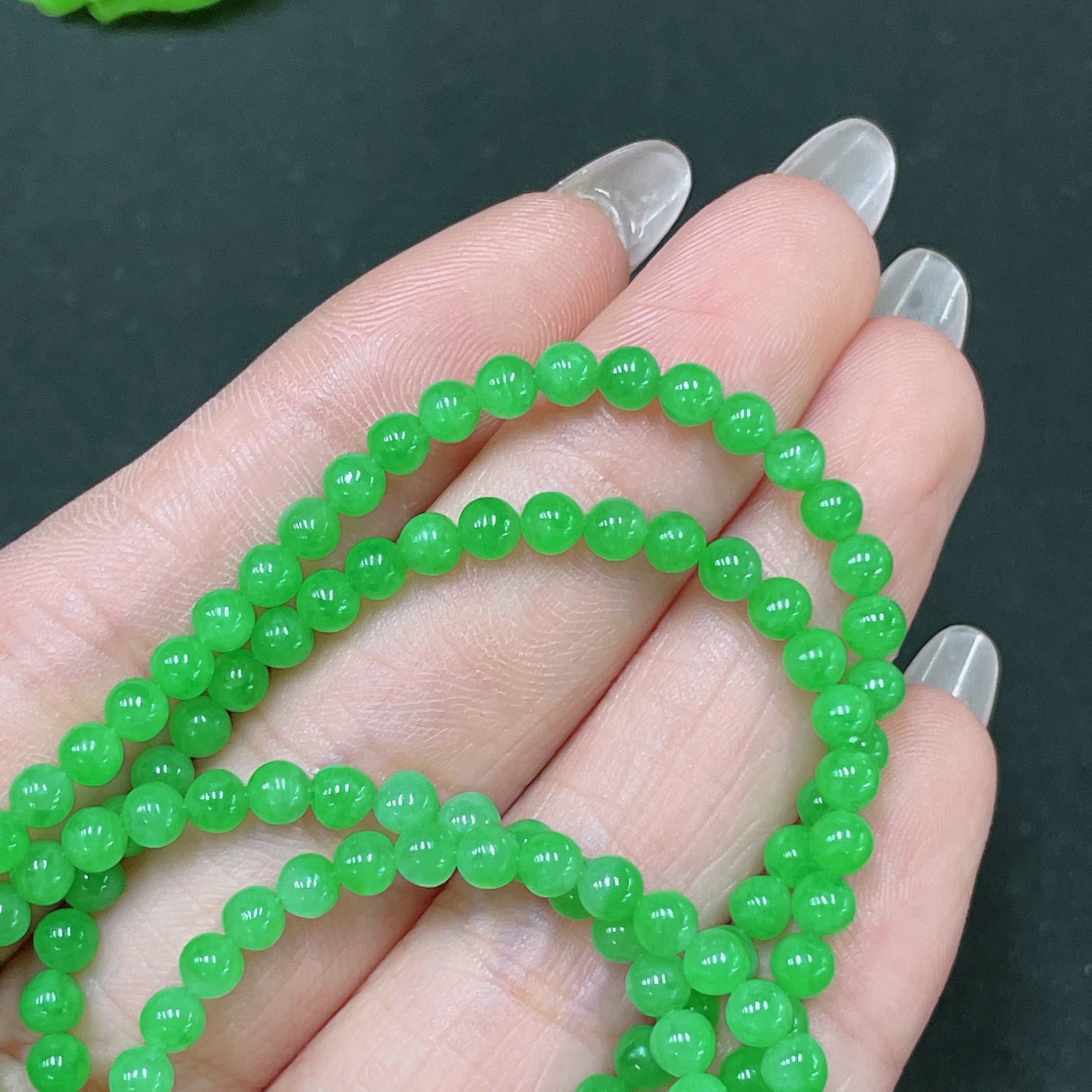 Jadeite Bead Necklace Non-Gold Total Weight Approx. 16.8g Size About 3.8mm