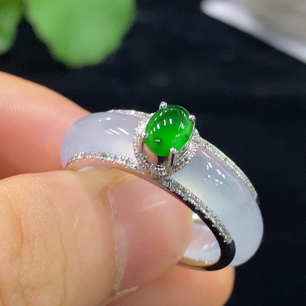 Jadeite Ring 18k Size 20 with Diamond Accent Total Weight Approx.7.6g