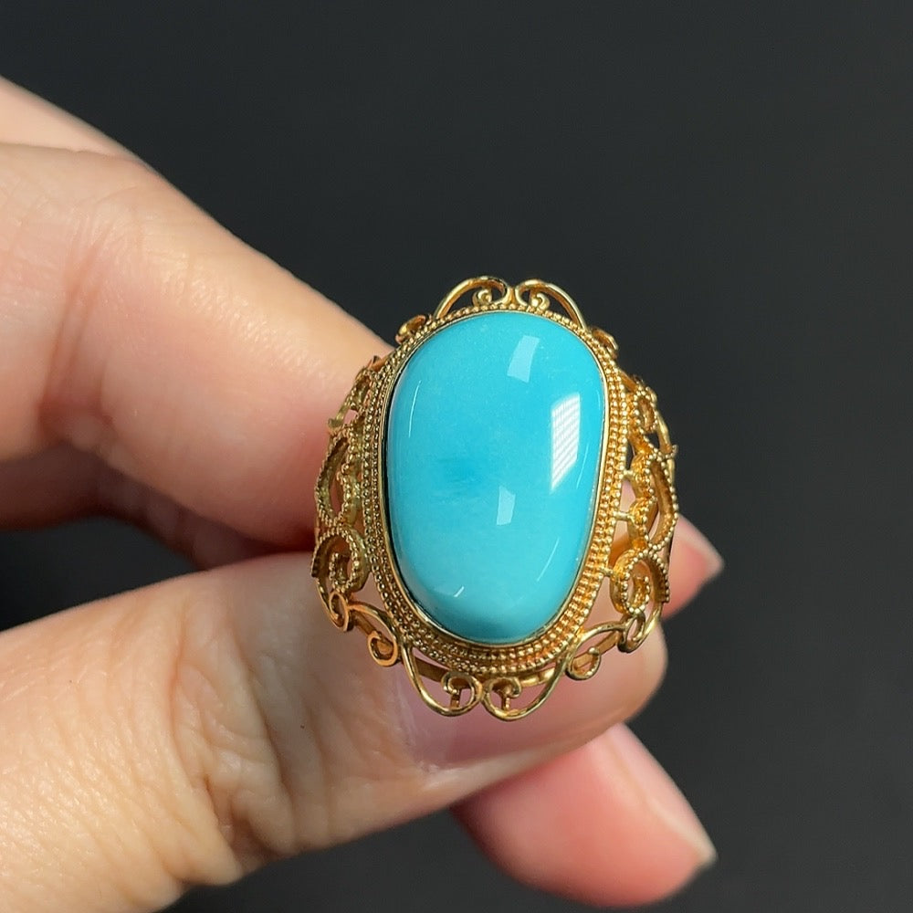 Turquoise Inlaid Ring  18k Gold  Size 13  Total Weight Approx. 4.59g