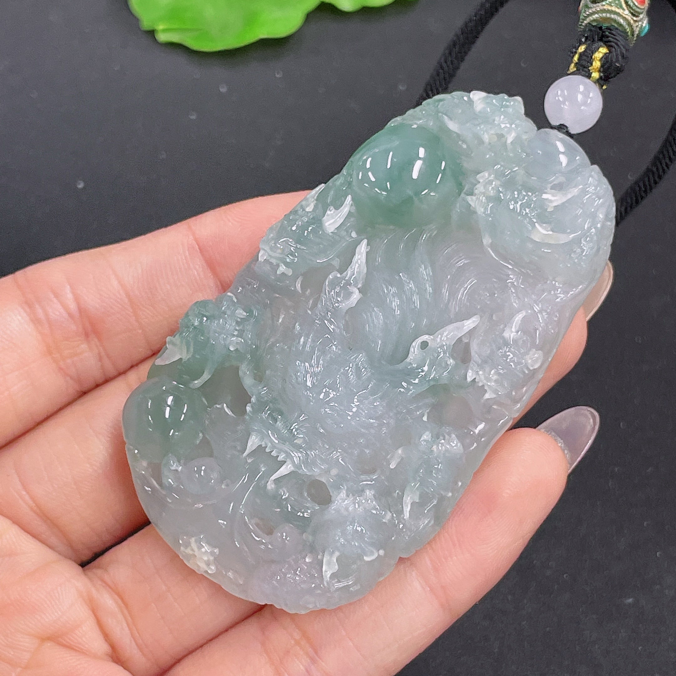 Jadeite Pendant Dragon Plaque with Non-Grade A Beads Including Cord Total Weight Approx. 56.24g