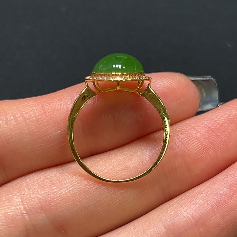 Hetian Jade Inlaid Ring 18K Gold Non-Diamond Size 15 Total Weight Approx. 1.5g