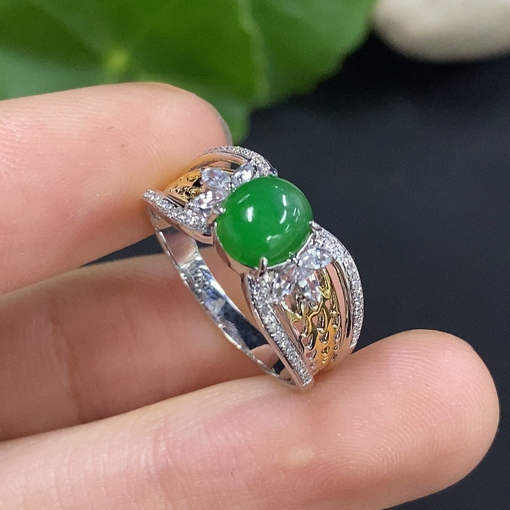 Jadeite Inlaid Ring 18k with Diamond Accents (Minimum Only) Size 13 Total Weight Approx. 3.04g