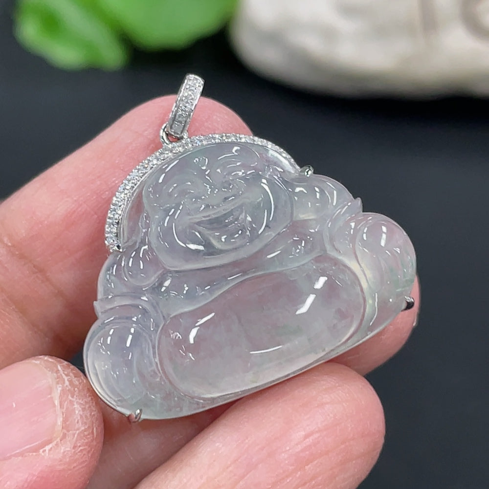 Jadeite Buddha Pendant, 18K Gold Setting with Diamond Accents