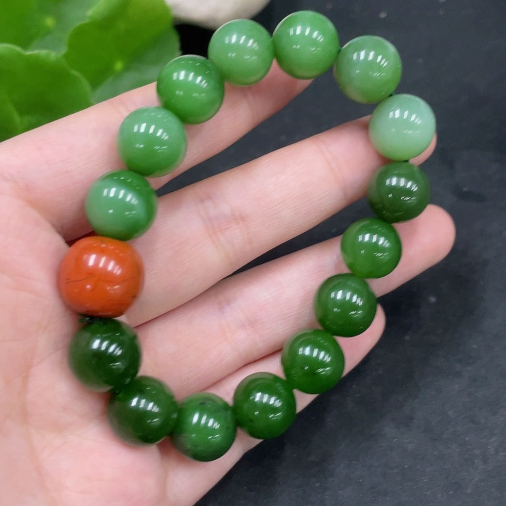 Hetian Jade Jasper Bracelet, approx. 11.8mm, total weight approx. 43.4g, with non-Hetian Jade beads