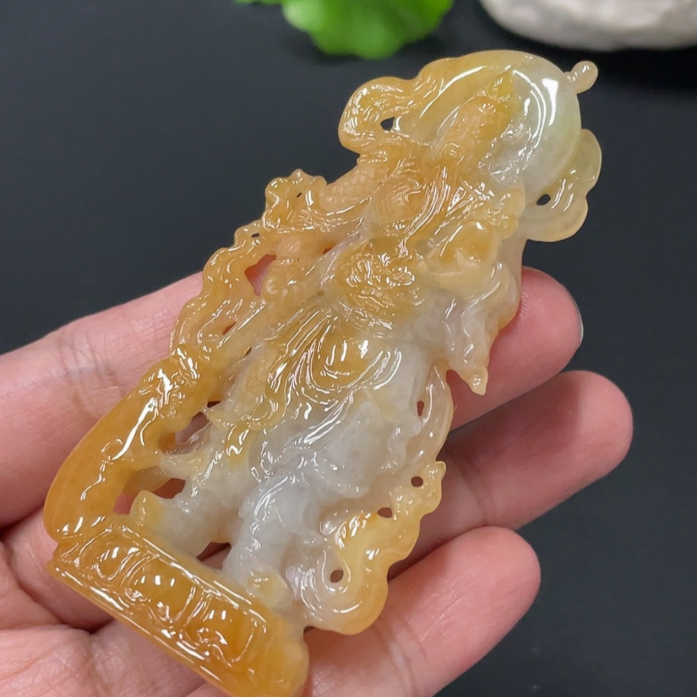 Jadeite Guan Gong pendant, approximately 36.43g, undetermined color origin