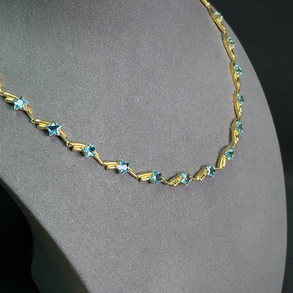 Topaz inlaid necklace, no imprint, tested gold content 18k gold, total product weight approximately 27.01 grams