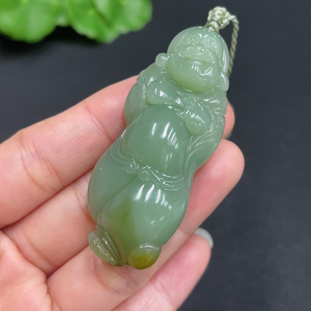 Hetian Jade Jasper Pendant - Buddha, total weight (including rope) approx. 31.1g, with non-Hetian Jade beads